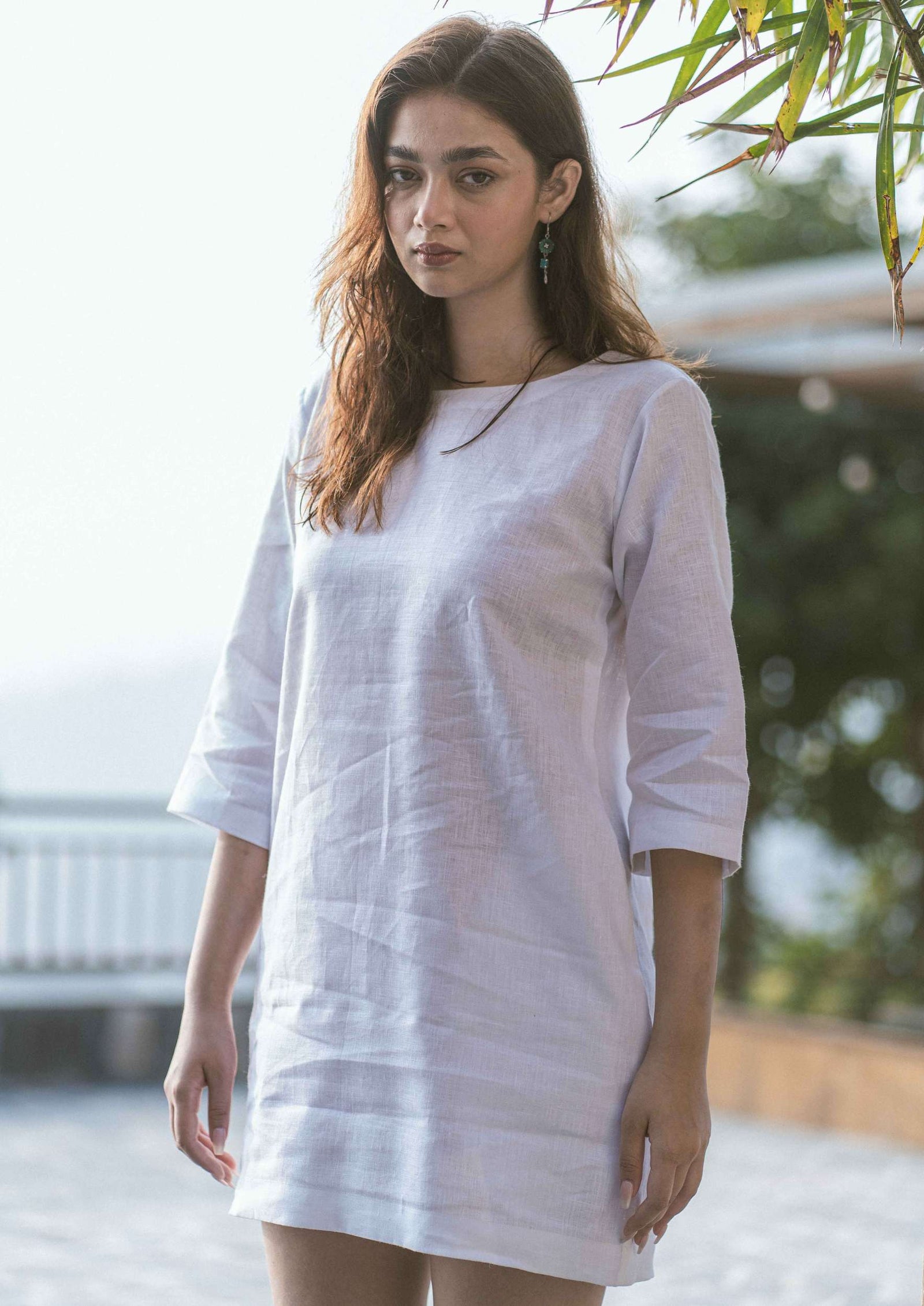 Linen Short Tunic Dress White